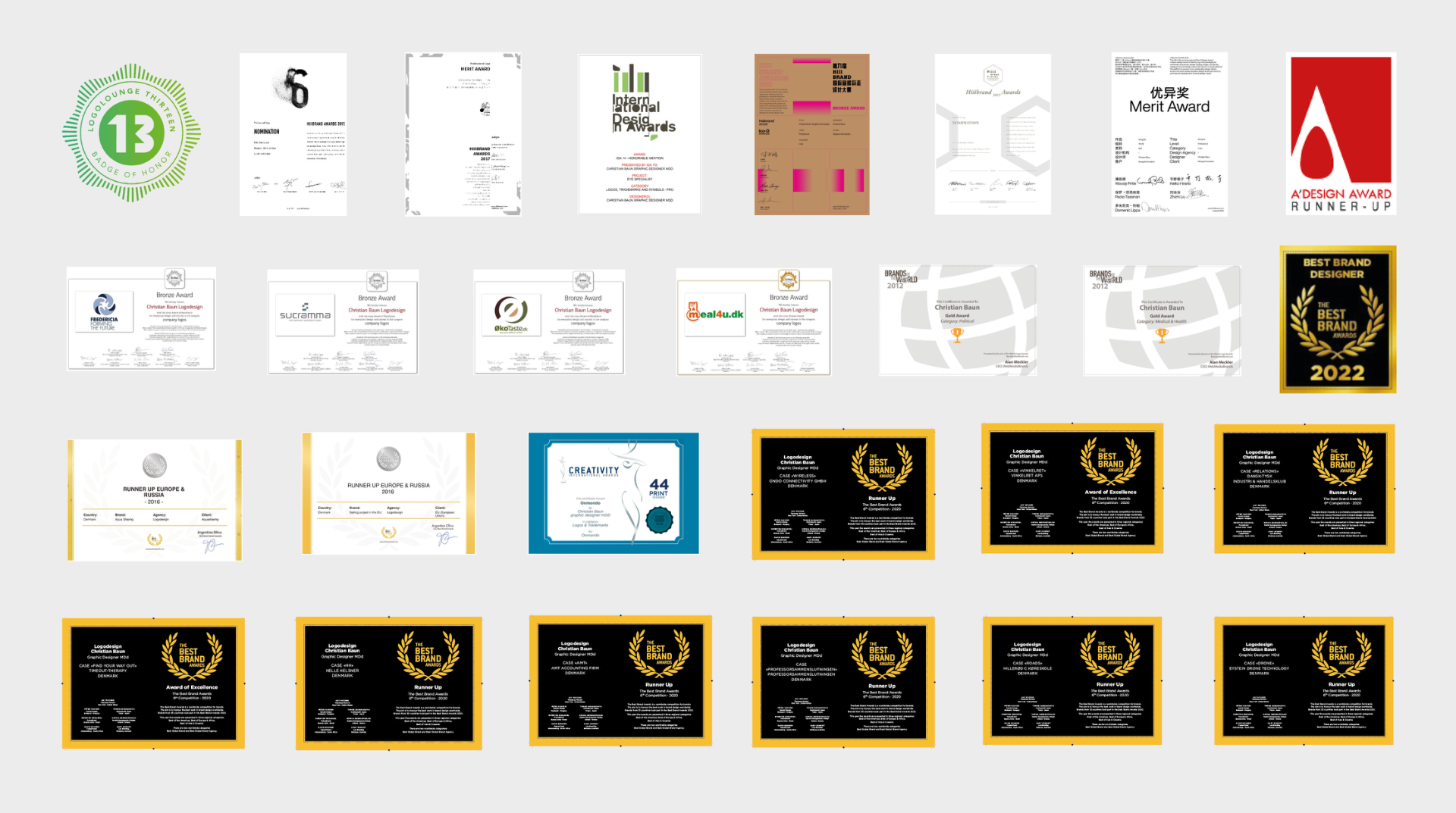 Modtaget 30 awards for design af logoer